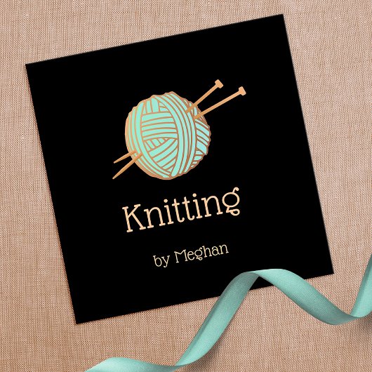 Gold Yarn Knitting Crochet Vierkante Visitekaartje