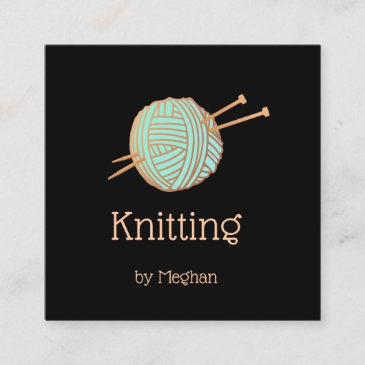 Gold Yarn Knitting Crochet Vierkante Visitekaartje (Voorkant)