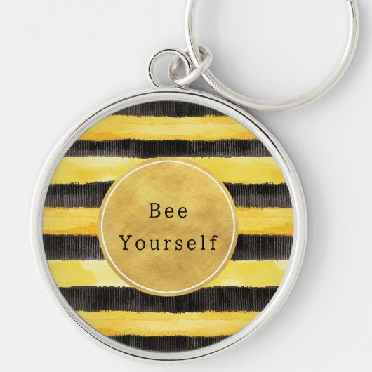Gold Yellow Black Bee Stripes Sleutelhanger (Voorkant)