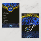 GOLD YELLOW BLACK BLUE SAPPHIRE DAMASK MONOGRAM VISITEKAARTJE (Voorkant / Achterkant)