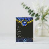 GOLD YELLOW BLACK BLUE SAPPHIRE DAMASK MONOGRAM VISITEKAARTJE (Staand voorkant)