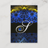 GOLD YELLOW BLACK BLUE SAPPHIRE DAMASK MONOGRAM VISITEKAARTJE (Achterkant)