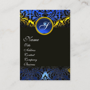 GOLD YELLOW BLACK BLUE SAPPHIRE DAMASK MONOGRAM VISITEKAARTJE