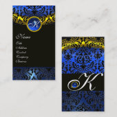 GOLD YELLOW BLACK BLUE SAPPHIRE DAMASK MONOGRAM VISITEKAARTJE (Voorkant / Achterkant)