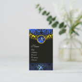 GOLD YELLOW BLACK BLUE SAPPHIRE DAMASK MONOGRAM VISITEKAARTJE (Staand voorkant)