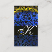 GOLD YELLOW BLACK BLUE SAPPHIRE DAMASK MONOGRAM VISITEKAARTJE (Achterkant)
