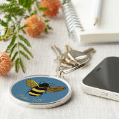 GOLD YELLOW BLACK BUMBLEBEE CALLIGRAPHY TEKST BEE SLEUTELHANGER (Zijkant)