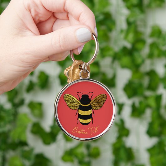 GOLD YELLOW BLACK BUMBLEBEE CALLIGRAPHY TEKST BEE SLEUTELHANGER (Hand)