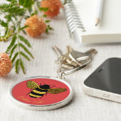 GOLD YELLOW BLACK BUMBLEBEE CALLIGRAPHY TEKST BEE SLEUTELHANGER (Zijkant)