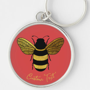 GOLD YELLOW BLACK BUMBLEBEE CALLIGRAPHY TEKST BEE SLEUTELHANGER