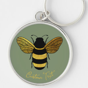 GOLD YELLOW BLACK BUMBLEBEE CALLIGRAPHY TEKST BEE SLEUTELHANGER
