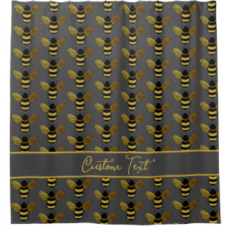 GOLD YELLOW BLACK BUMBLEBEE PATROON BEE GRAY BROWn Douchegordijn