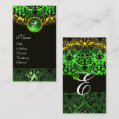 GOLD YELLOW BLACK GREEN EMERALD DAMASK MONOGRAM VISITEKAARTJE (Voorkant / Achterkant)