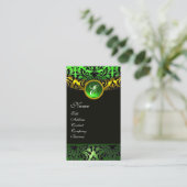 GOLD YELLOW BLACK GREEN EMERALD DAMASK MONOGRAM VISITEKAARTJE (Staand voorkant)