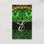 GOLD YELLOW BLACK GREEN EMERALD DAMASK MONOGRAM VISITEKAARTJE (Achterkant)