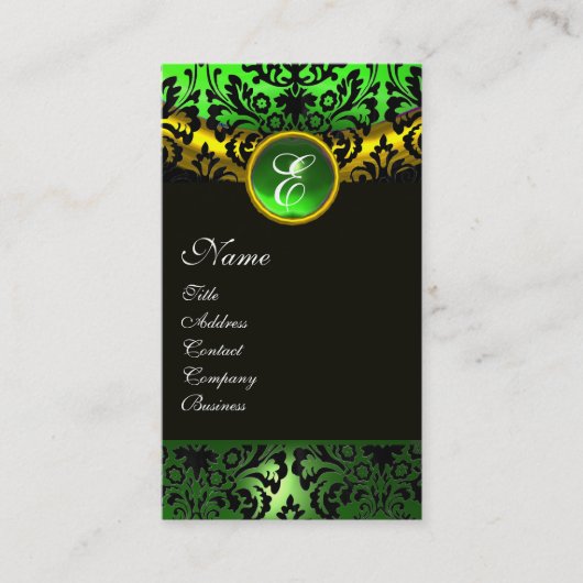GOLD YELLOW BLACK GREEN EMERALD DAMASK MONOGRAM VISITEKAARTJE (Voorkant)