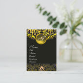 GOLD YELLOW BLACK TOPAZ DAMASK MONOGRAM VISITEKAARTJE (Staand voorkant)