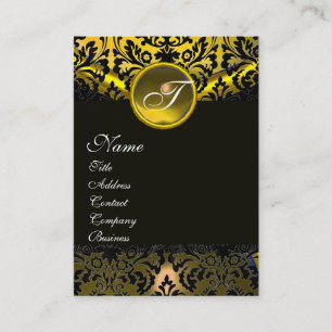 GOLD YELLOW BLACK TOPAZ DAMASK MONOGRAM VISITEKAARTJE