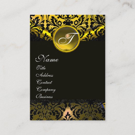 GOLD YELLOW BLACK TOPAZ DAMASK MONOGRAM VISITEKAARTJE (Voorkant)
