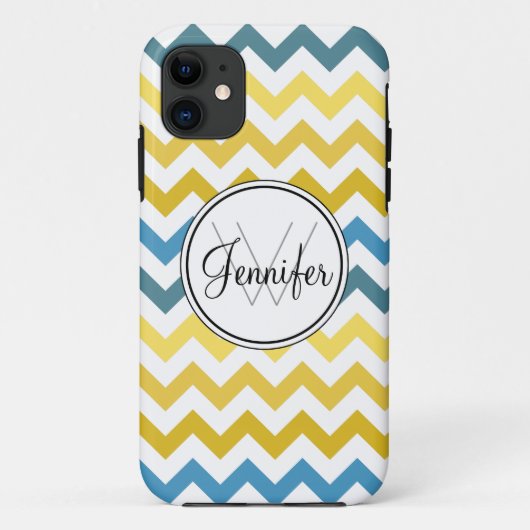 Gold Yellow & Blues Chevron Monogram iPhone 5 hoes (Achterkant)