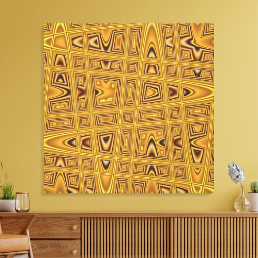 Gold Yellow Brown Black Modern Abstracte golf Canvas Afdruk (Insitu (Woonkamer))