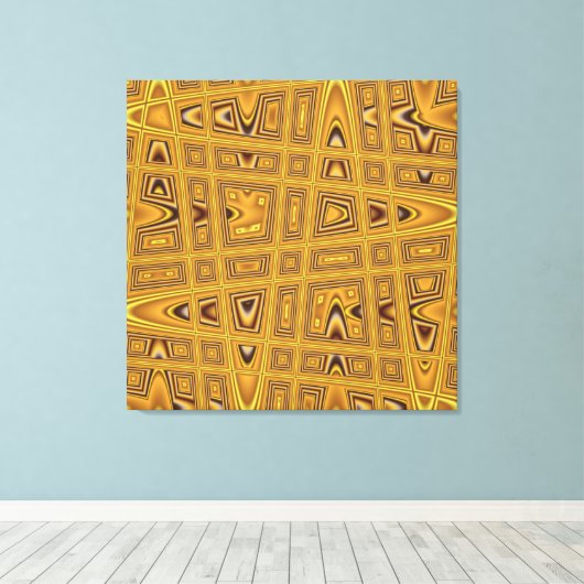 Gold Yellow Brown Black Modern Abstracte golf Canvas Afdruk (Insitu (Houten vloer))