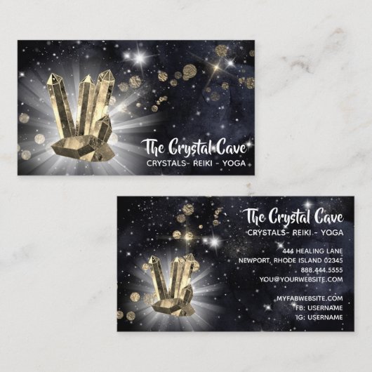*~* Gold Yellow Crystals Dark Night Sky Stars Visitekaartje (Voorkant / Achterkant)