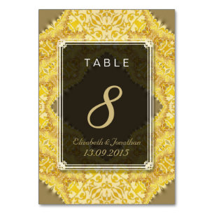 Gold Yellow Damask Wedding Table Number Kaart