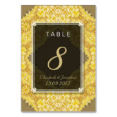 Gold Yellow Damask Wedding Table Number Kaart (Achterkant)