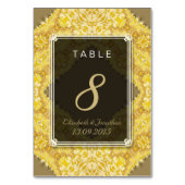 Gold Yellow Damask Wedding Table Number Kaart (Voorkant)