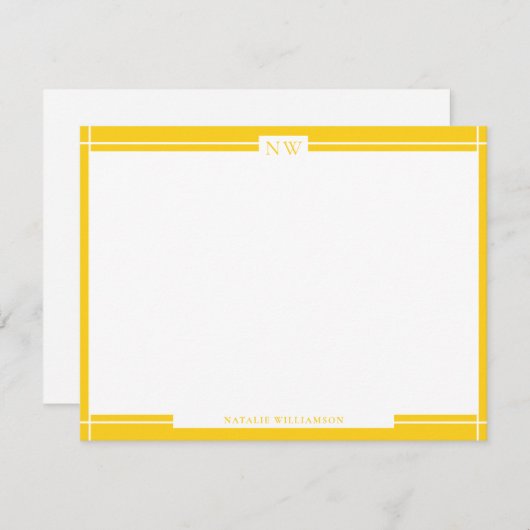 Gold Yellow Decorative Border Monogram Note Card Notitiekaartje (Voorkant / Achterkant)