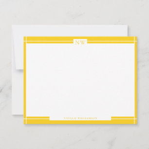 Gold Yellow Decorative Border Monogram Note Card Notitiekaartje