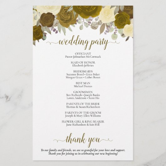 Gold & Yellow Floral Budget Wedding Programme (Achterkant)