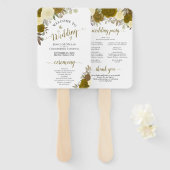 Gold & Yellow Floral Elegant Wedding Programme Handwaaier (Voorkant en achterkant)