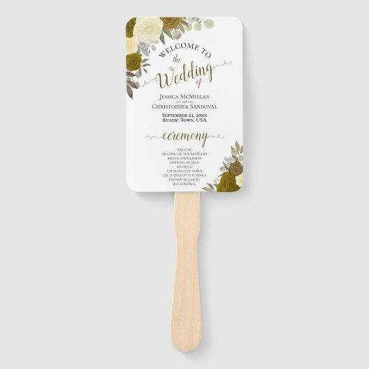Gold & Yellow Floral Elegant Wedding Programme Handwaaier (Voorkant)