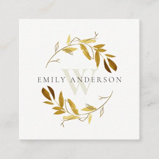 GOLD YELLOW FOLIAGE INITIAAL WREATH PROFESSIONAL VIERKANTE VISITEKAARTJE (Voorkant)