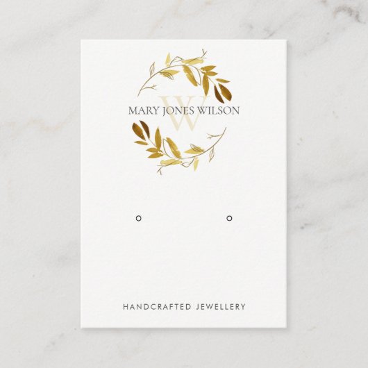 GOLD YELLOW FOLIAGE MONOGRAM EARRING DISPLAY LOGO VISITEKAARTJE (Voorkant)