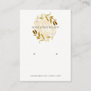 GOLD YELLOW FOLIAGE MONOGRAM EARRING DISPLAY LOGO VISITEKAARTJE