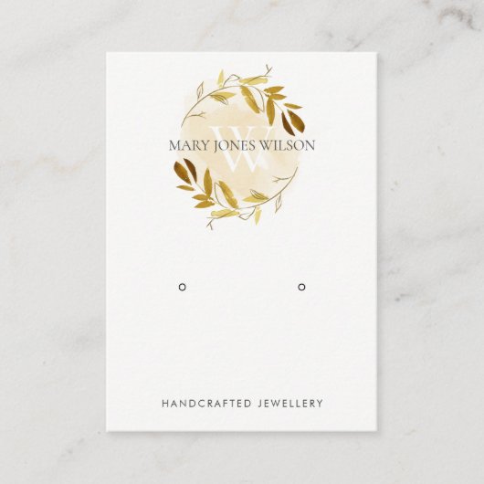 GOLD YELLOW FOLIAGE MONOGRAM EARRING DISPLAY LOGO VISITEKAARTJE (Voorkant)