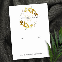 GOLD YELLOW FOLIAGE MONOGRAM EARRING DISPLAY LOGO VISITEKAARTJE