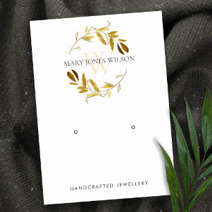 GOLD YELLOW FOLIAGE MONOGRAM EARRING DISPLAY LOGO VISITEKAARTJE