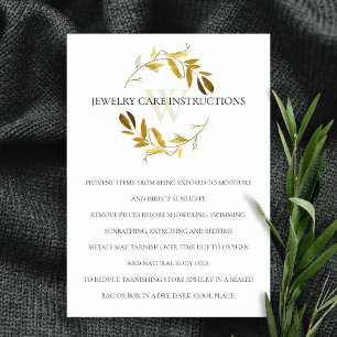 GOLD YELLOW FOLIAGE MONOGRAM JEWELRY CARE CARD VISITEKAARTJE