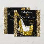 Gold Yellow Glitter Heels Birthday Party Kaart (Voorkant / Achterkant)