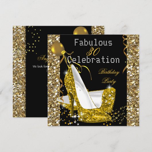 Gold Yellow Glitter Heels Birthday Party Kaart (Voorkant / Achterkant)