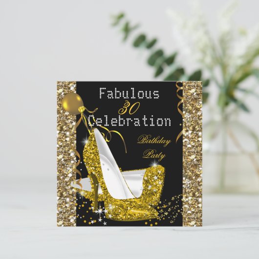 Gold Yellow Glitter Heels Birthday Party Kaart (Staand voorkant)