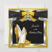 Gold Yellow Glitter High Heel Silve Birthday Party Kaart (Voorkant)