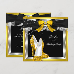Gold Yellow Glitter High Heel Silve Birthday Party Kaart