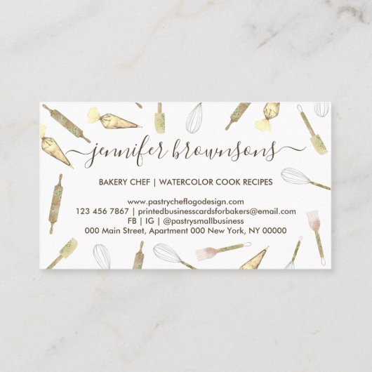 Gold Yellow HomeBakery Pastry Chef Visitekaartje (Achterkant)