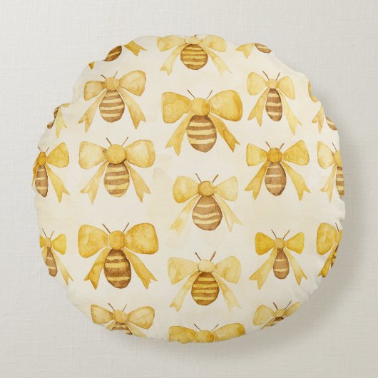 Gold Yellow Honey Bees Honey Combs Rond Kussen (Voorkant)