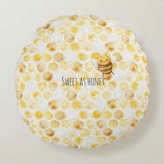 Gold Yellow Honeycomb Sweet Cute Honey Bee Rond Kussen (Voorkant)